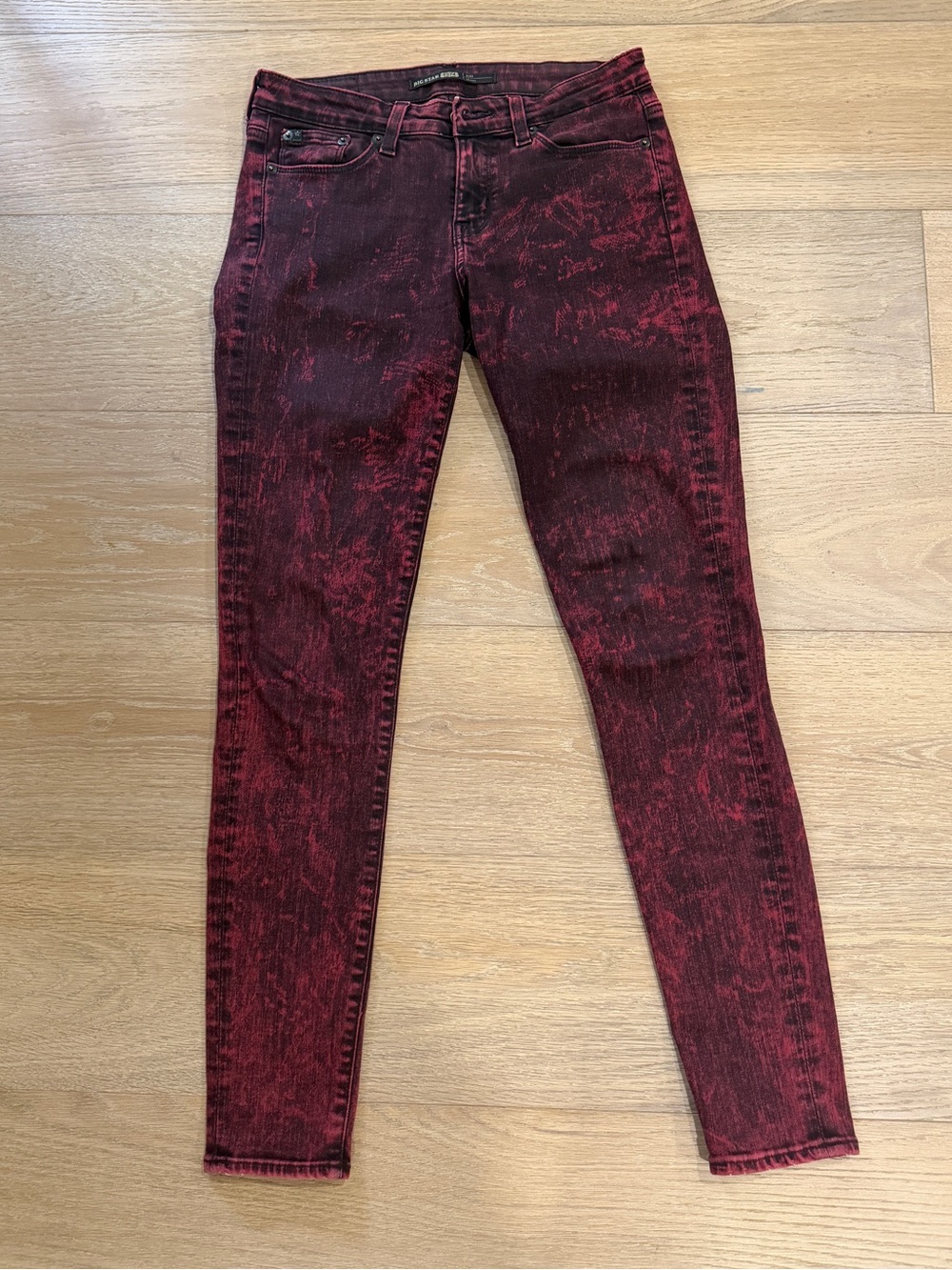 Burgundy Black Acid Wash Skinny Jeans Comfy Cool size 26